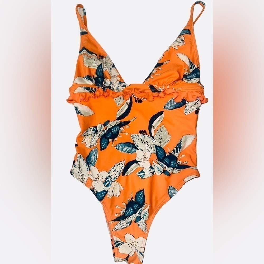 MINKPINK Orange Enchanted Forest Frill Floral One-Piece Swimsuit Size Small - Picture 12 of 16